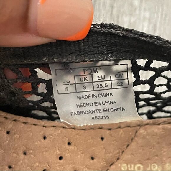 TOMS Alpargata Moroccan Black Crochet Floral Slip On Summer Flat Shoes Size 5 - Picture 16 of 17